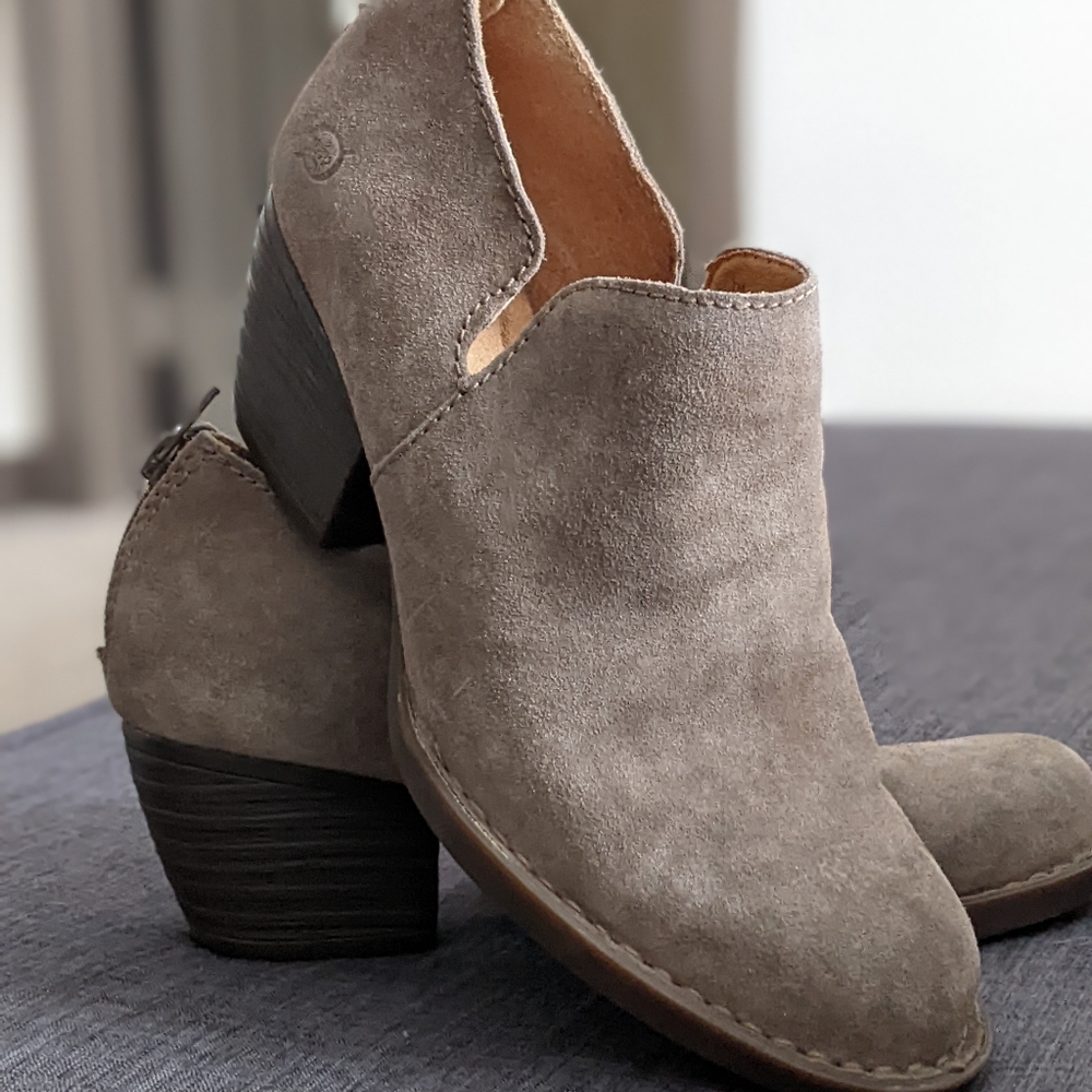 Born taupe distressed suede ankle booties